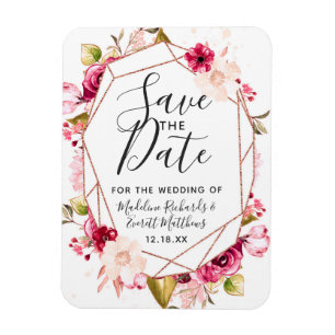 Bourgogne Roos Gold Geometric Save the Date Weddin Magneet