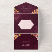 Bourgogne Roos Gold Waterverf verijdelt bruiloft All In One Uitnodiging (Buitenkant)