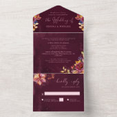 Bourgogne Roos Gold Waterverf verijdelt bruiloft All In One Uitnodiging (Binnen)