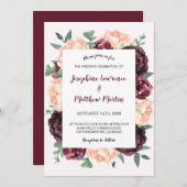 Bourgogne Roos Perzik Pioen Bloemenbruiloft Kaart (Voorkant / Achterkant)