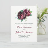 Bourgogne Rose Aquarelle Mariage Invitations (Debout devant)