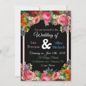 Bourgogne Rose Bird Floral Faire-part de mariage (Devant)