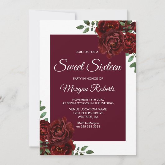 Bourgogne Rose Blanc Bordure Douce 16 Invitation (Devant)