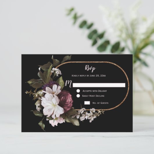 Bourgogne Rose Blanc Floral Or Frame RSVP | (Debout devant)
