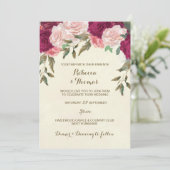 Bourgogne rose faire-part de mariage florale (Debout devant)