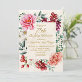 Bourgogne rose Floral 75e anniversaire Invitation (Debout devant)