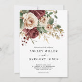 Bourgogne Rose Floral Faire-part de mariage (Devant)