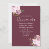 Bourgogne rose & Rose Gold Quinceanera Invitation (Devant)