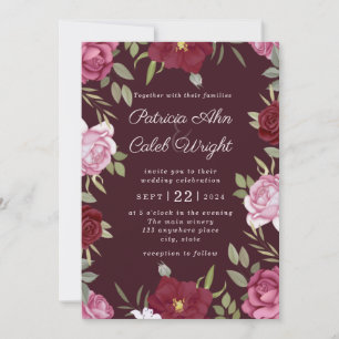 Bourgogne rose rose rose Faire-part de mariage Ros