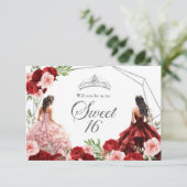 Bourgogne rose Rouge Twins Sweet 16 Invitation (Debout devant)