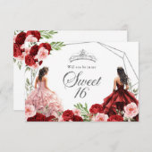 Bourgogne rose Rouge Twins Sweet 16 Invitation (Devant / Derrière)