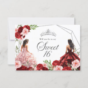Bourgogne rose Rouge Twins Sweet 16 Invitation