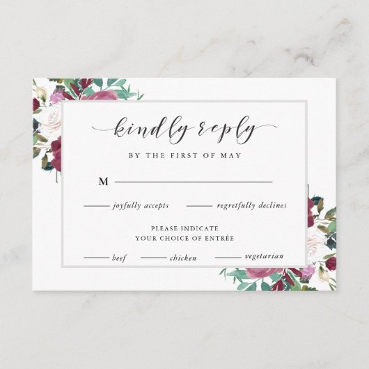 Bourgogne rouge fleurit Boho Wedding RSVP Meal Cho (Devant)