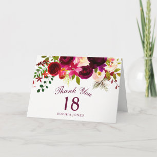 Bourgogne Rouge Floral Boho 18e anniversaire Merci