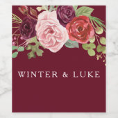 Bourgogne Rouge Floral moderne Mariage Étiquette à (Étiquettes simples)