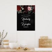 Bourgogne Rouge Floral noir Mariage Affiche de bie (Cuisine)