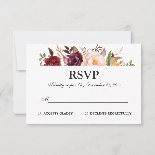 Bourgogne Rouge Floral Russe Boho RSVP (Devant)