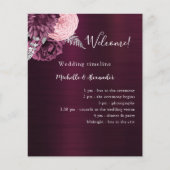 Bourgogne roze bloemen bruiloft programma flyer (Voorkant)
