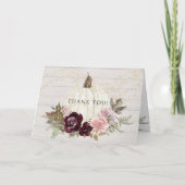 Bourgogne Roze Bloemen Goud Wit Pompoen Dank u Kaart (Voorkant)