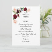 Bourgogne Roze Bos Groen bruiloft Kaart (Staand voorkant)