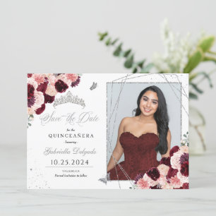 Bourgogne Roze Fotokaart Quinceañera Sla de datum Kaart