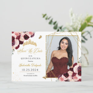 Bourgogne Roze Fotokaart Quinceañera Sla de datum Kaart