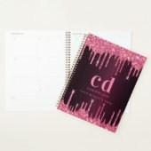 Bourgogne roze glitter druppels monogram 2026 planner (Display)
