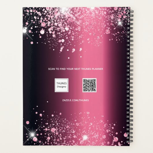 Bourgogne roze glitter stof monogram script planner (Achterkant)