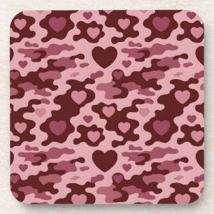 Bourgogne Roze Harten Camo Onderzetter Set
