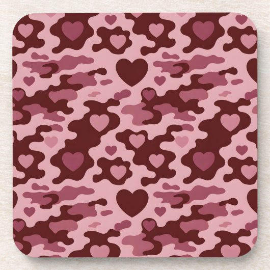 Bourgogne Roze Harten Camo Onderzetter Set (Voorkant)