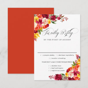Bourgogne Roze Oran Wedding RSVP Kaart, Maaltijden Kaartje