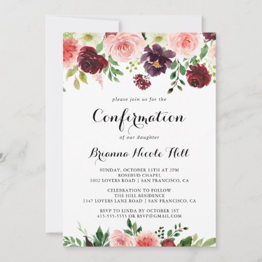 Bourgogne Roze Paarse lente Bloemen bevestiging Kaart (Voorkant)