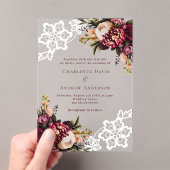 Bourgogne roze perzik bloemenkant bruiloft acryl uitnodigingen (Insitu (Draagbaar))