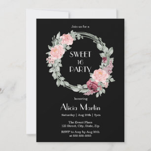 Bourgogne Roze Rose Elegant Flora Sweet 16 Verjaar Kaart