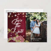 Bourgogne Roze Trouwfoto Save the Date Briefkaart (Voorkant / Achterkant)
