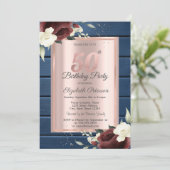 Bourgogne Rozen, Blauw Hout Roos Goud 50e Verjaard Kaart (Staand voorkant)