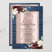 Bourgogne Rozen, Blauw Hout Roos Goud 50e Verjaard Kaart (Voorkant / Achterkant)