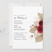 Bourgogne Rozen en Cotton Flowers Bruiloft Kaart (Voorkant)