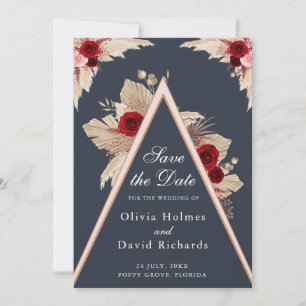 Bourgogne Rozen en Pampas Grass Save the Date Kaar