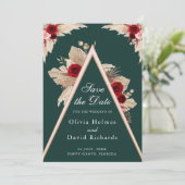 Bourgogne Rozen en Pampas Grass Save the Date Kaar (Staand voorkant)