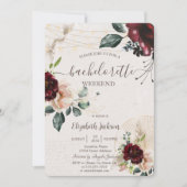 Bourgogne Rozen, wijnglas, Bachelorette Party Kaart (Voorkant)