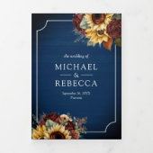 Bourgogne Rozen Zonnebloem Marine Blauw QR Code Br Drieluik Uitnodiging (Cover)