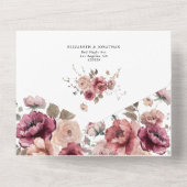 Bourgogne Russet Floral bruiloft details QR RSVP All In One Uitnodiging (Achterkant)