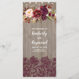 Bourgogne Rustieke Bloemen Trouwprogramma's Programma