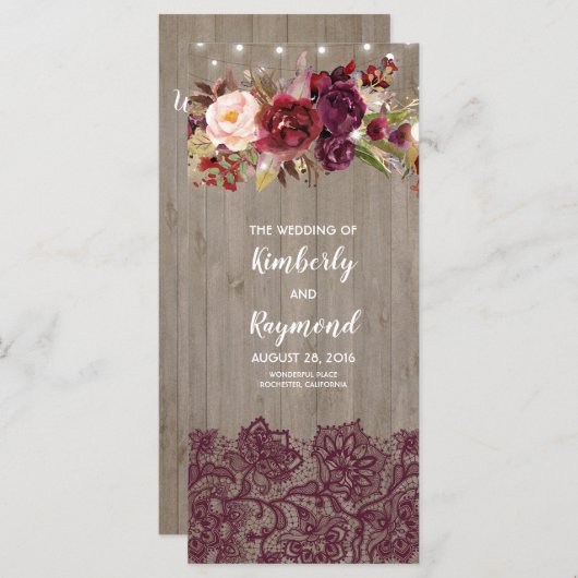 Bourgogne Rustieke Bloemen Trouwprogramma's Programma (Voorkant / Achterkant)