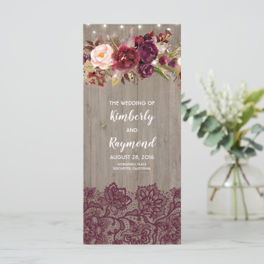 Bourgogne Rustieke Bloemen Trouwprogramma's Programma (Staand voorkant)