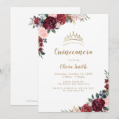 Bourgogne rustieke boho floral Quinceanera Kaart (Voorkant / Achterkant)