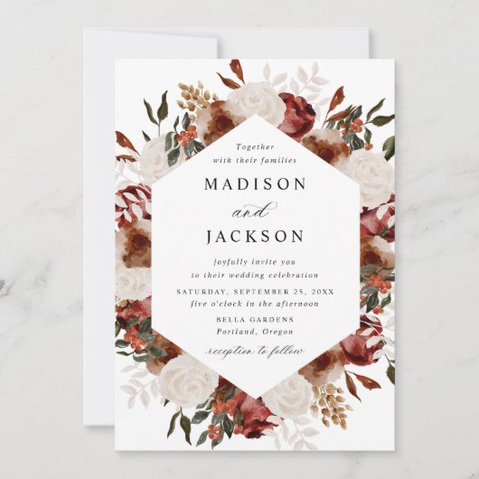 Bourgogne rustique et Rose d'ivoire Faire-part de (Devant)