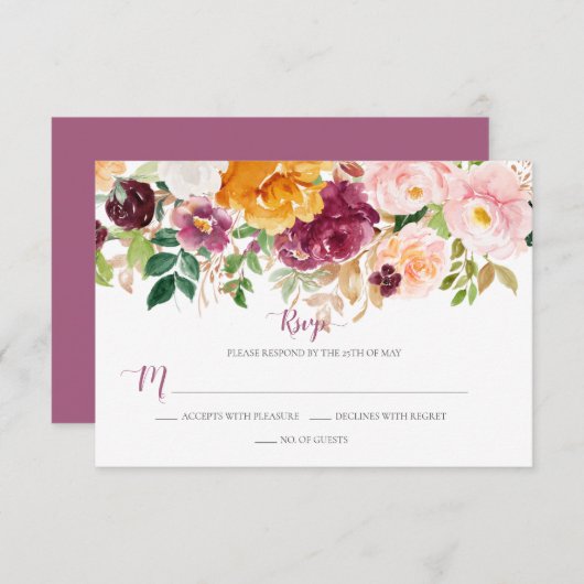 Bourgogne Saffron Blush Mauve Rustique Floral RSVP (Devant / Derrière)