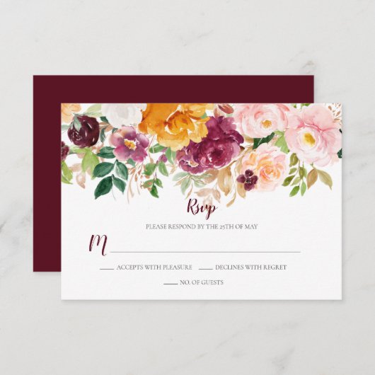 Bourgogne safran rose mauve Rustique Floral RSVP (Devant / Derrière)